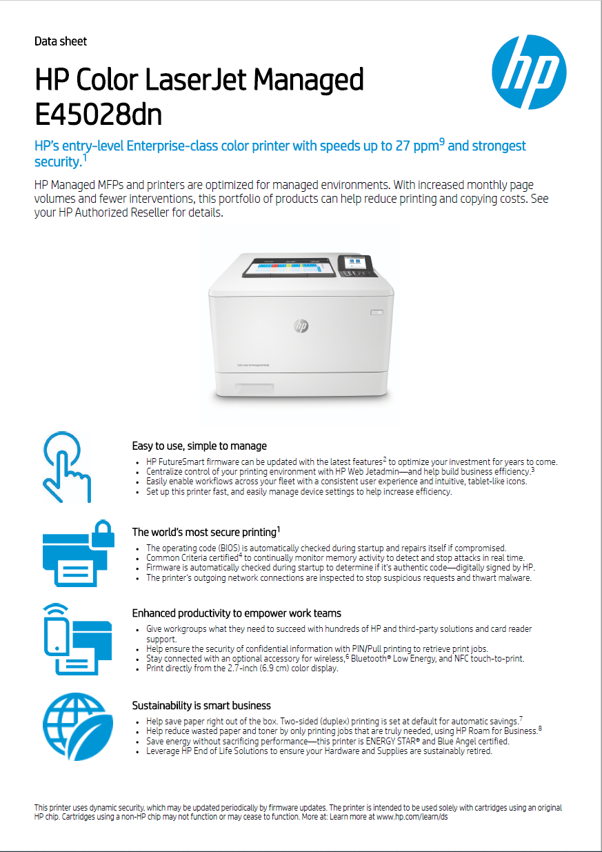 HP Color LaserJet Managed E45028 Brochure page