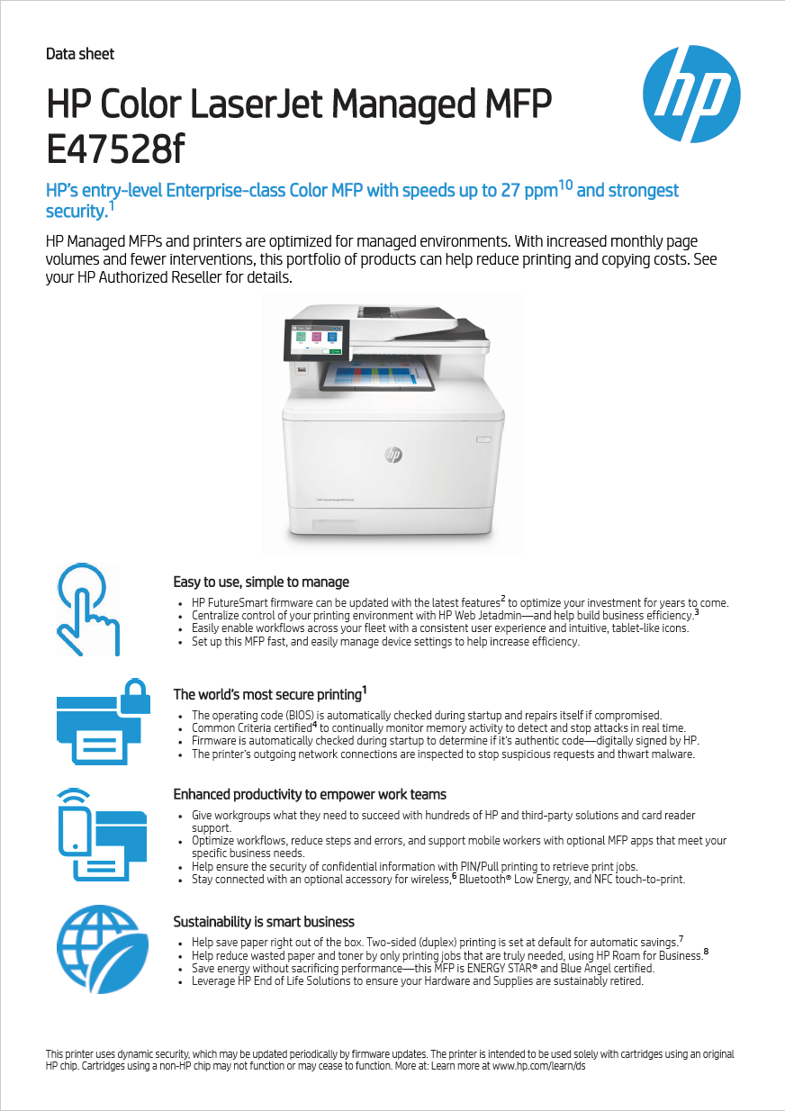 HP Color LaserJet Managed MFP E47528f Brochure Page