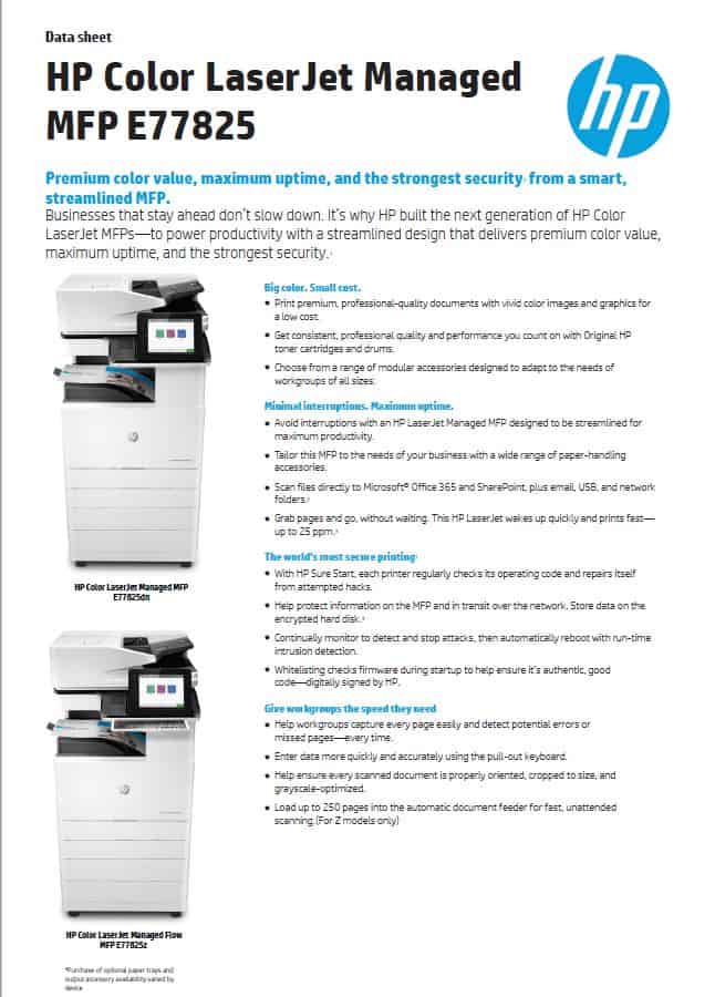 HP Colour LaserJet Managed MFP E77825 brochure thumbnail