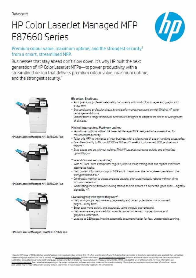 HP Colour LaserJet Managed MFP E87660 brochure thumbnail