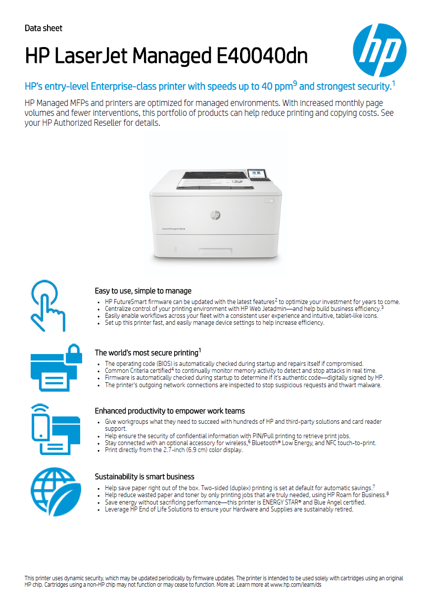 HP LaserJet Managed E40040 Brochure Page