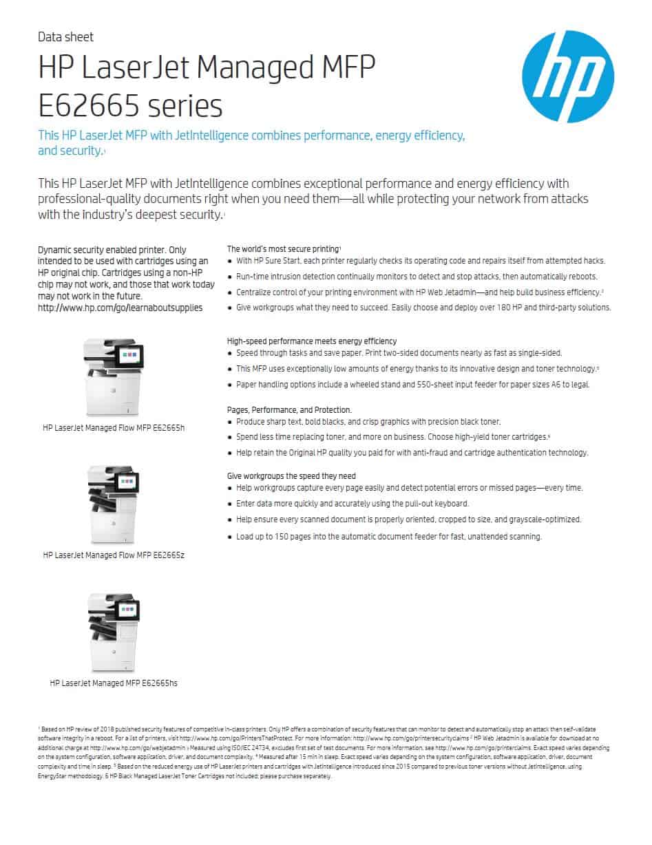 HP LaserJet Managed E62665 Series Mono A4 Multifunction Printer thumbnail