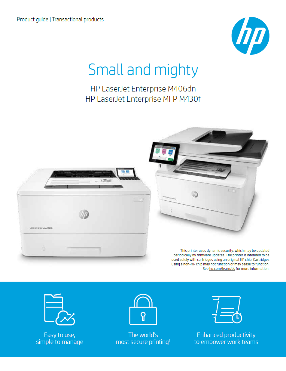 HP M406 M430 Product Family Brochure front page