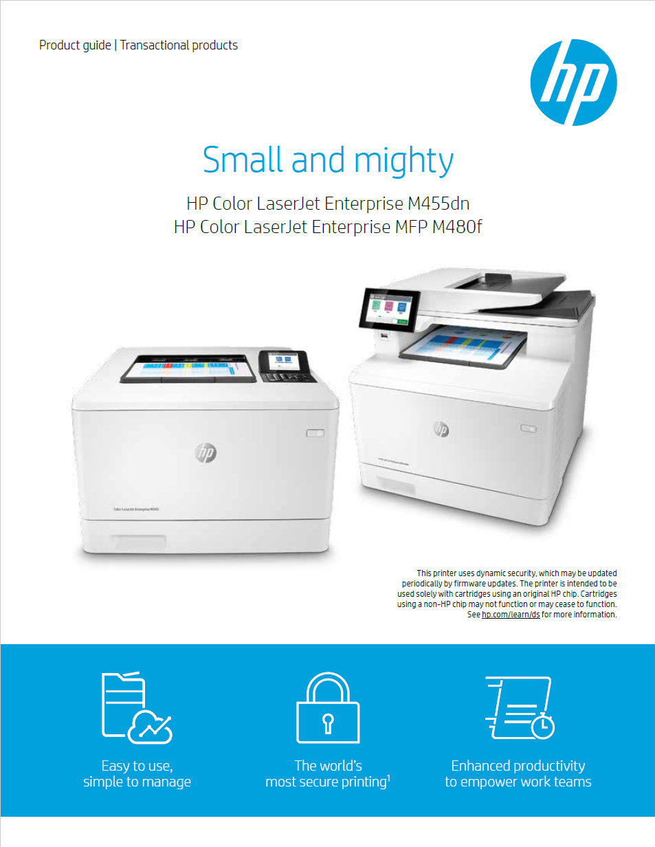 HP M455 M480 Product Family Brochure front page