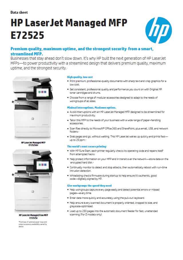 HP Mono LaserJet Managed MFP E72525 brochure thumbnail