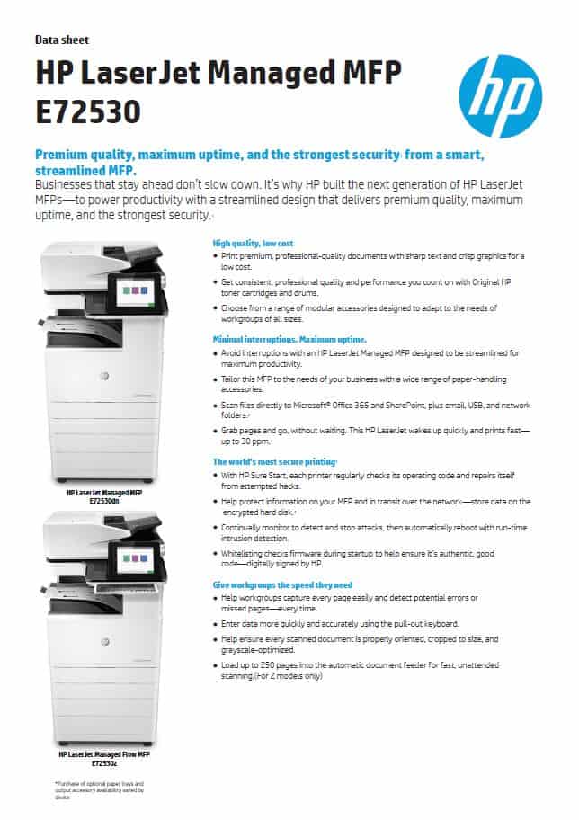 HP Mono LaserJet Managed MFP E72530 brochure thumbnail
