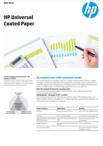 HP Universal Coated Paper Helpful Data Sheet